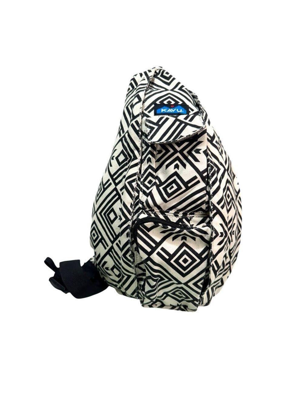 Kavu Rope Sling Bag Black And White Lobby Tile Pattern KAVU 17" Travel School